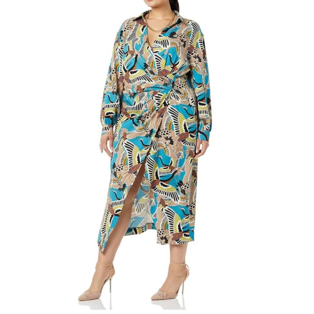 NWOT TEREA Raina Draped Crossover Maxi Dress Tripical print Size XXL